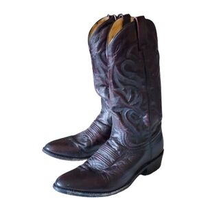 Vintage Dan post handcrafted classic cowboy leather boots color black cherry